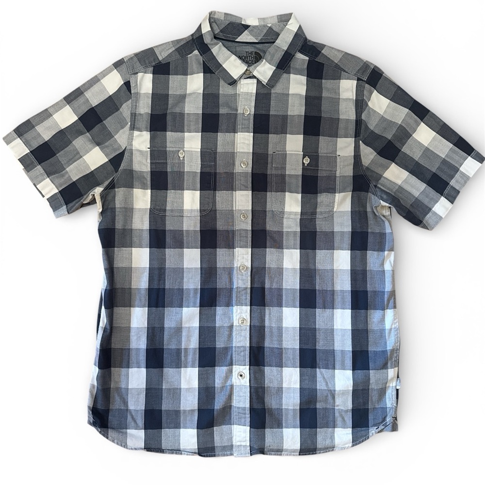 The North Face Men's Blue and White Check Shirt Size Large